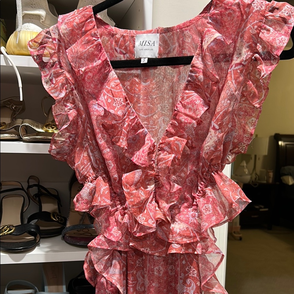 MISA Los Angeles Pink Ruffle Dress